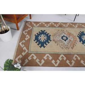 Vintage Turkish Rug 4.9x7.3 ft, <b>Brown</b> Area Ikat <b>Wool</b> Rug - Product Image 4