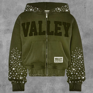 Sudadera con Capucha Personalizada con Pedrería, Diseño de Calavera, Cierre de Cremallera, Sudadera con Pedrería Personalizada para Hombre, Precio de Fábrica al por Mayor - Product Image 5