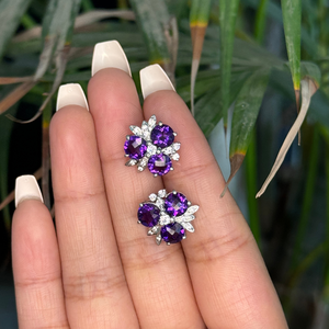 โลโก้ที่กำหนดเองของแท้อเมทิสต์อเมริกันเพชรสามเม็ดต่างหูเม็ดเดี่ยวหินดีไซน์ทันสมัยเครื่องประดับเงินราคาที่ดีที่สุดสำหรับวันครบรอบ - Product Image 4