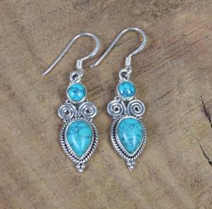 925 Stamped Solid <b>Sterling</b> <b>Silver</b> <b>Silver</b> Plated Oyster <b>Drop</b> <b>Earrings</b> with Turquoise Gemstone Women's Girls' Wedding Gift Jewelry - Product Image 5