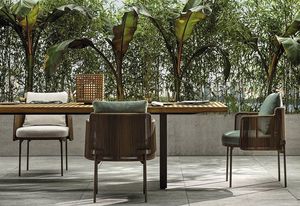 Ensemble de table à manger d'extérieur en teck massif, design minimaliste de luxe, design de panneau moderne élégant, chaises de patio résistantes aux intempéries, villa haut de gamme - Product Image 3