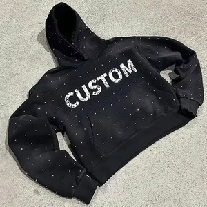 Sweat à capuche ample et court avec manches brodées et strass - Product Image 1