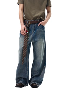 Pantalon en jean vintage délavé pour homme, style crayon, effet moustaches, tendance - Product Image 3