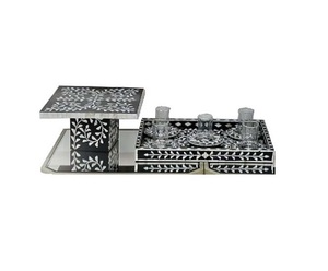 ที่วางเค้กวันเกิดและงานแต่งงานทำจากไม้ชุดงานหัตถกรรมจากอินเดียฝังมุกและทำจากเรซิน - Product Image 5