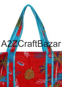 Handmade Cotton Quilted Tote <b>Bag</b> for Women Eco Friendly Bohemian Long Handle Shopping <b>Bag</b> Striped Large <b>Space</b> Rajasthan - Product Image 3