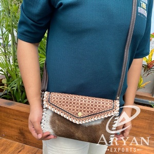 Handmade Tooled Leather Crossbody Wallet <b>Purse</b> for Women Western Hair on Cowhide Floral Card Holder Cell <b>Phone</b> Clutch for Travel - Product Image 1