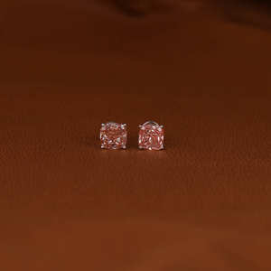 Cojín Rosa corte laboratorio cultivado diamante 18KT oro sólido Stud pendientes con tornillo trasero Hip Hop pendientes de lujo joyería - Product Image 1