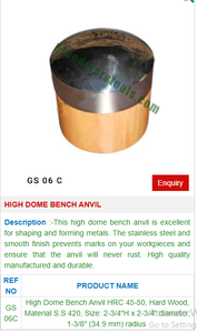 Herramienta de Joyería de Acero Inoxidable con Base de Madera Dura, Tipo Banco de Trabajo de Cúpula Alta para Conformado de Metales |   N.° de artículo GS-06C - Product Image 2