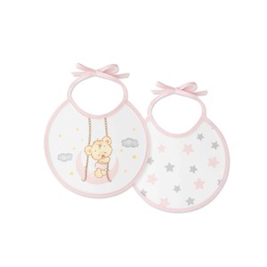 PACK 2 BIBS-20X20-OSITO LUNA ESTRELLAS-MATIÈRE EN COTON ROSE - Product Image 1