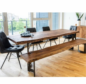 Hot Sale Modern Luxury Solid Wood Dining Table 1 Bench 4 <b>Chair</b> High Quality Industrial Furniture for Hotel Gym Restaurant Use - Product Image 1