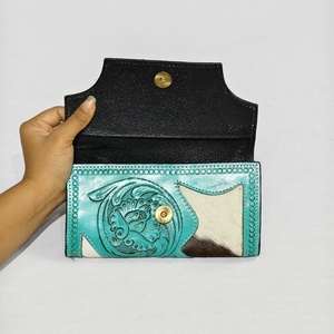 New Design Hand Tooled Carving <b>Wallets</b> Stylish Hair On Cowhide Leather Multi Uses Western Genuine Leather <b>Wallets</b> For Women - Product Image 5
