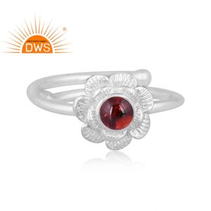 Best Selling Fine Sterling <b>Silver</b> Natural <b>Garnet</b> Gemstone Floral Design Stackable <b>Ring</b> Jewelry Manufacturer - Product Image 2