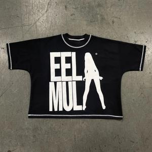 Camiseta de cuello recortado para hombre con estampado personalizado 300Gsm algodón pesado Boxy Fit Streetwear blanco contraste costura blanco teñido - Product Image 3