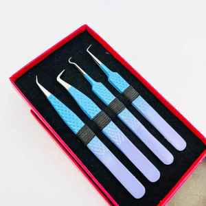 Pinces à épiler pour extensions de cils en acier inoxydable japonais, deux tons, pointes argentées, poignée diamantée, pointes lisses, longueur 10 mm - Product Image 3