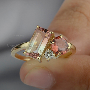 Nueva llegada Anillo de turmalina Rosa Bio Anillo de turmalina de sandía Oro sólido de 18 quilates de proveedor mayorista Producible en 10K/14K - Product Image 4