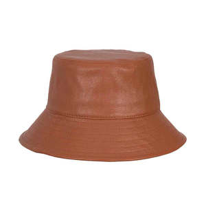 Chapeau bob en cuir végétalien personnalisé pour grossiste OEM, style streetwear, avec fermeture éclair, couleur rouille - Product Image 4