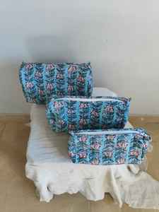 CLASSIC ART & CRAFT <b>Set</b> of 3 Cotton Floral Print Makeup Bags with Zipper Closure Lightweight <b>Travel</b> Cosmetic Organizer Rajasthan - Product Image 5