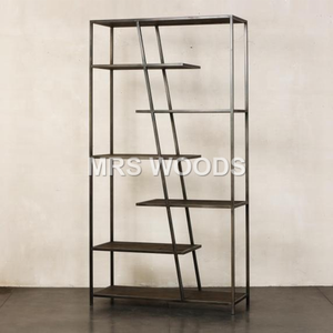 MRS WOODS Grande <span class=keywords><strong>bibliothèque</strong></span> en métal en bois massif Maison <span class=keywords><strong>Bibliothèque</strong></span> Étagère Armoire d'angle Rangement en bois Étagère unique - Product Image 2