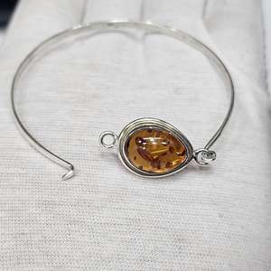 Bracelet en argent sterling 925 avec pierre précieuse en ambre de la Baltique en forme de poire, bijoux fins faits à la main, taille ajustable pour femmes, vente en gros - Product Image 4