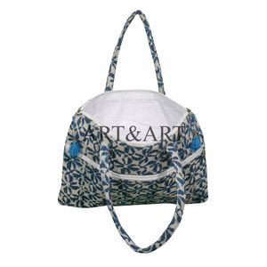 Beautiful simple Handmade deep blue Floral Cotton Block Printed Quilted <b>Laptop</b> Bag Durable Modern Vintage <b>Handle</b> Business use - Product Image 4