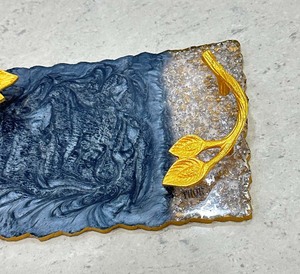 Bandeja decorativa de resina con asas doradas, bandeja de resina auténtica, joyería hecha a mano, bandeja de Perfume Catchall para mostrador, tocador - Product Image 4