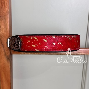 100% poils naturels sur cuir de vachette métallique collier de chien de marque usiné à la main collier rembourré Western gravé collier pour animaux de compagnie en cuir véritable - Product Image 1