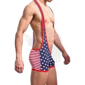 Camiseta de lucha con bandera americana para hombre, mono con suspensorio, ropa interior activa de una pieza atlética patriótica, culturismo - Product Image 2
