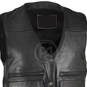 Chaleco de cuero sin mangas para hombre, estilo casual, con acabado premium, para actividades al aire libre y ropa de moda. - Product Image 4