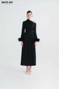 มาใหม่ล่าสุดชุดสตรีAdelaหนึ่งไหล่Feather Midiชุดไม่สมมาตรคอ77% Acetate 23% โพลีเอสเตอร์แฟชั่นที่ยั่งยืน - Product Image 2