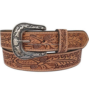 Cinturón de cuero de vaca tallado Vintage de gama alta Unisex, hebilla de aleación personalizada, Rosa pequeña en relieve para hombre, tejido extendido para exteriores - Product Image 2