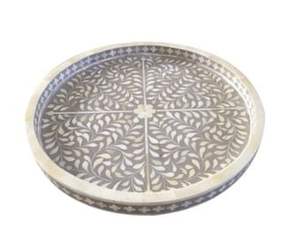 BANDEJA DE CAFÉ Bandeja de servicio hecha a mano Incrustaciones de hueso de lujo Ramadán Desayuno Comida Fruta Café Té Bandeja decorativa a bajo - Product Image 2