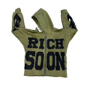 Sudadera con capucha de algodón 100% de 500 g/m² de alta calidad, con logotipo personalizado, resistente al viento, efecto desgastado por el sol, lavado ácido, cremallera y remaches, ideal para otoño. - Product Image 5