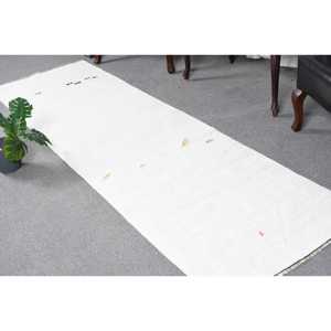 Alfombra Turca Vintage, Alfombra Kilim de 2.6x8.9 pies, Alfombra Blanca Ombré - Product Image 1