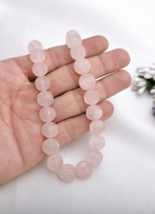 Cuentas de Cuarzo Rosa de 11 mm a 13 mm, Forma de Melón, 1 Hilo, Naturales, para la Elaboración de Joyería Fina, Collar de Piedras Preciosas - Product Image 5