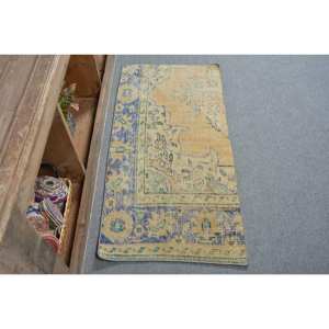 Alfombra turca Vintage de 2x4 pies, Beige, azul, tejido plano, patrón de retazos para adolescentes, decoraciones para sala de estar, Material de lana, látex - Product Image 1