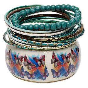 2025 de gran oferta, diseño moderno de juegos de brazaletes de latón, fregona de resina de madera de varios colores, brazalete de latón para mujeres y niñas - Product Image 6