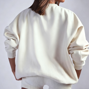 Custom High Quality Casual Knitted Winter Cotton Fleece Front <b>Drop</b> Shoulder Screen Print Crew Neck Sweatshirt for Women - Product Image 2