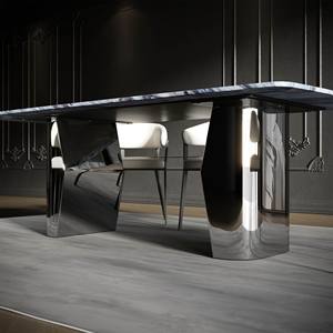 Table à manger moderne de 180 cm avec plateau en marbre et pieds en métal, design stable, Dubaï - Product Image 4