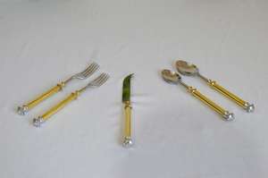 Ensemble de couverts en laiton de qualité supérieure, feuille de fougère dorée, décoratif, poli brillant, ensemble de couverts de designer de haute qualité, doré - Product Image 2