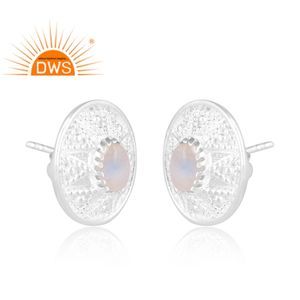 ต่างหูเม็ดเดี่ยวประดับพลอยสีเงินสเตอร์ลิงสีรุ้งธรรมชาติทำด้วยมือเครื่องประดับเงินสำหรับผู้หญิงเป็นของขวัญสำหรับผู้หญิง - Product Image 2