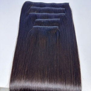 Extensions de cheveux humains vietnamiens naturels Remy Clip-in Style droit osseux de haute qualité avec effet de vague profonde lâche - Product Image 1