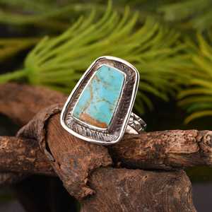Handmade Kingman <b>Turquoise</b> <b>Ring</b> Oxidized Sterling Silver Boho Statement Jewelry Southwestern Artisan <b>Ring</b> for Him or Her - Product Image 5