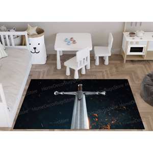 Colorful Classic Sword Rug, Printed Rug <b>for</b> Salon <b>Decor</b> and <b>Man</b> <b>Cave</b>,Luxury Velvet Rug - Product Image 4