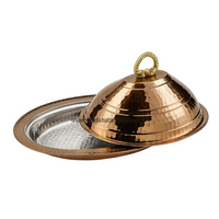 Plateau dôme rustique en cuivre martelé avec deux poignées, support de plat, ensemble de plats couverts classique et écologique, intérieur étamé, compatible induction