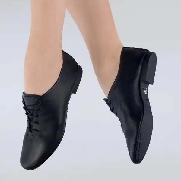 Zapatos de baile Jazz de cuero negro de nuevo diseño hechos en fábrica con cordones Zapatos de baile Jazz de precio barato para hombres, mujeres, niños y niñas