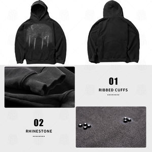 New Oversized 450gsm 100% Cotton Washed Digital Printing <b>Thick</b> <b>Hoodie</b> Custom Diamond Rhinestone Streetwear <b>Hoodie</b> <b>for</b> <b>Men</b> - Product Image 4