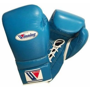 ถุงมือชกมวยแบบผูกเชือก ระดับมืออาชีพ สีฟ้า ทำจากหนังแท้ สำหรับฝึกซ้อมและต่อสู้ ผลิตด้วยมือ อุปกรณ์ต่อสู้ - Product Image 1