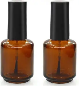 空指甲油玻璃瓶，带刷子圆柱形小瓶，带刷子瓶盖，黑色，用于指甲油6毫升圆形