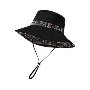 Outdoor Ethnic Style Sunshade Fisherman <b>Hat</b> for Women, <b>Summer</b> Travel Sun Protection Wide Brim Western Cowboy Beach <b>Hat</b> - Product Image 5