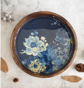 Bandeja de servicio impresa con esmalte de madera de lujo Diseño indio Fabricante de productos elegantes Naturales de La India. - Product Image 3